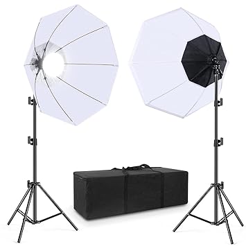 Octagon Softbox Light White Diffuser 26 inches/70cm with 150W 5500K Energy Saving Light Bulb/Light Stand/Carrying Bag for Youtubers, Photographers and Selfie Lovers (2pack)