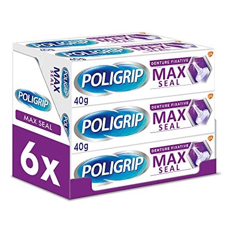 Poligrip Max Seal Denture Adhesive, long-lasting Fixative Cream to Secure Dentures, False Teeth And Partials, Multipack, 40 g, Pack of 6 Cover