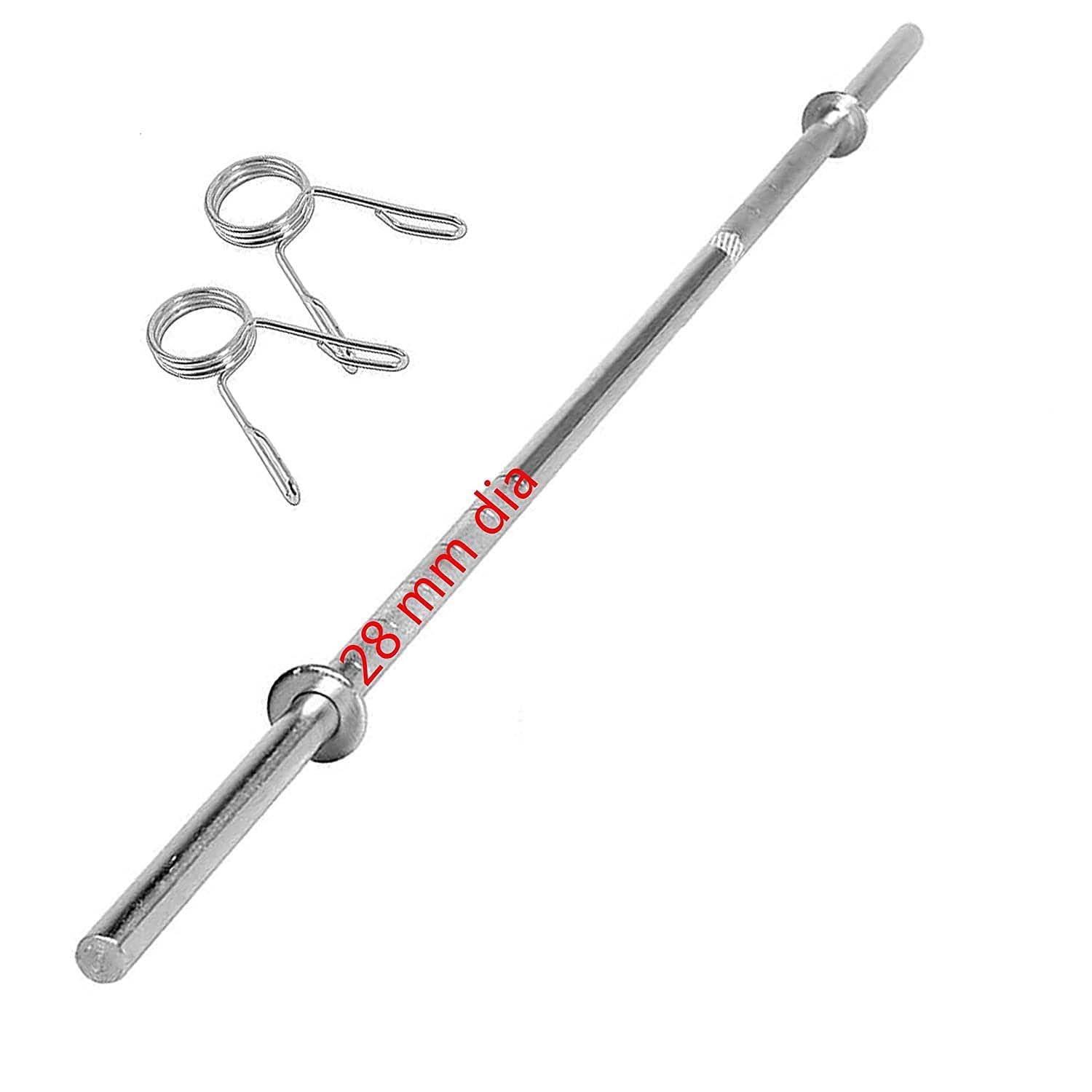Gyming World® 7 feet - 28 mm Solid Thickness Barbell | Standard Straight Weight Bar | with 2 spring Locks
