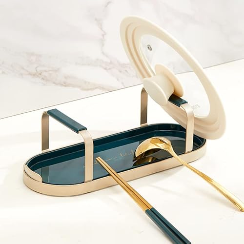 STARRY G Pot Lid Holder Stand, Kitchen Utensils Rest with Drip Pan, Cooking Spoon Rest with Lid Holder, Countertop Organiser Rack for Ladles, Tongs, Spatula, Flatware Tray Shelf - Green Double Layer