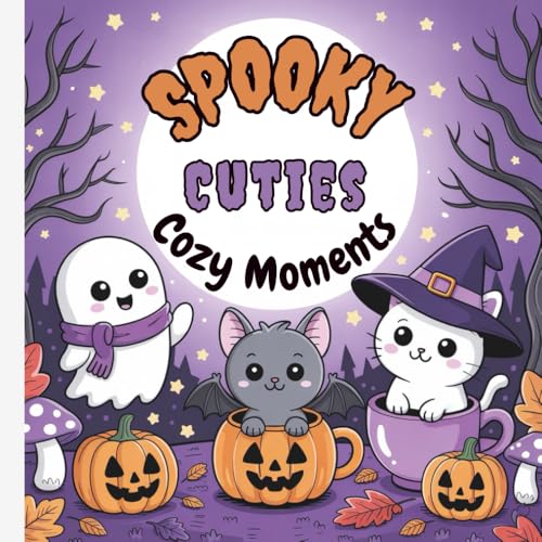 Spooky Cutie Cozy Moments: 100 Adorable Halloween Illustrations for Kids and Adults| Cute Ghost Coloring Pages with Pumpkins, Co