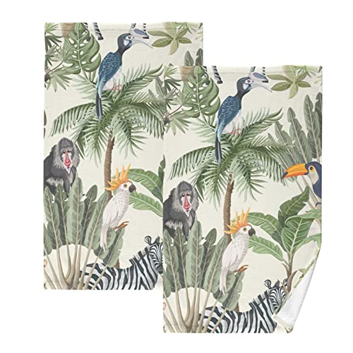 susiyo Jungle Animal Bird Monkey Zebra Hand Towel Set 2 Pcs Cotton Face Towel 16x28inch