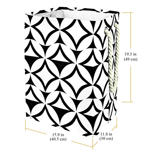 Panier à linge imperméable géométrique noir et blanc en tissu durable avec poignée - 4