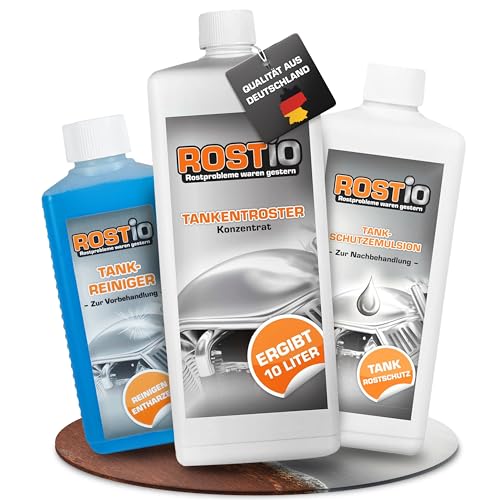 Rostio Tankentroster Set 1L inkl. 500 ml Tankreiniger & 500 ml Tank-Schutzemulsion hochergiebig (1:10) für Tanks bis 10L 100% Rostentfernung & Korrosionsschutz Set zur Tanksanierung