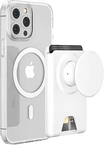 AUROX for Magsafe Phone Grip, Magnetic Wallet Stand Compatible with MagSafe Wallet Stand, Expandable Collapsible Comfortable Phone Grip Holder, for iPhone 17 16 15 14 13 12 Series, Fit 3 Cards, White
