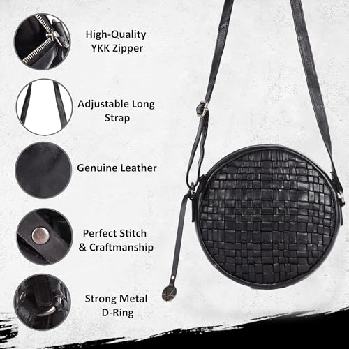 Genuine Leather Round Crossbody Bags For Women, Sling Bag For Women Crossbody Purse Trendy Casual2
