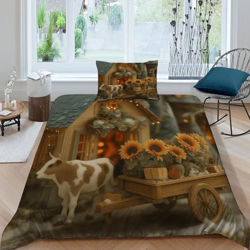 Housse de couette cottage tournesols 135x200 microfibre 2 pièces