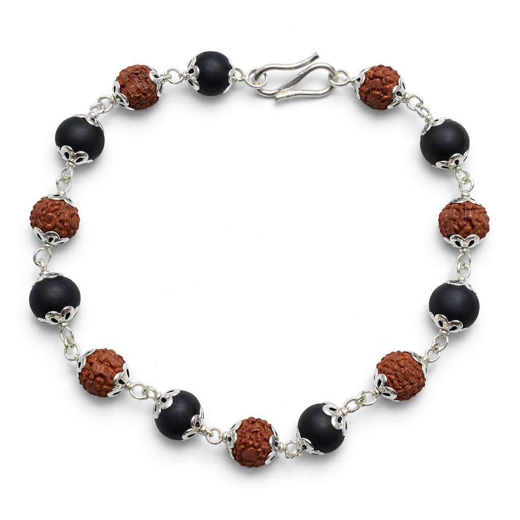karungali rudraksha Bracelet Original (14 Bead) 5 Mukhi Powerfull Karungali Bracelet | Govt. Lab Certified | Silver Capped Natural karungali rudraksha Bracelet for Men & Women-picture-10
