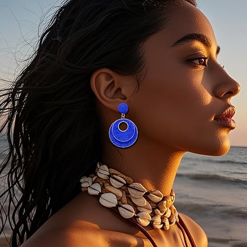 Image of Raffia Hoop Earrings for Women - Boho Straw Wiker Dangle Drop Earrings for Summer Beach, Bohemian Trendy Rattan Jewelry