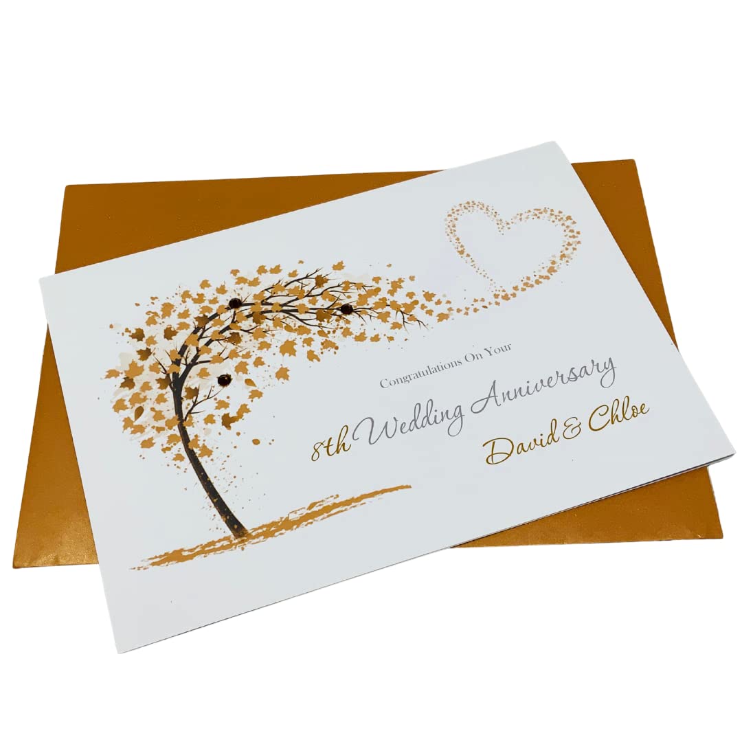 8th Anniversary Card - Bronze 8 Year Eighth Wedding Anniversary Greeting Card, Personalised Gift for Wife Husband Couple Friends - Various Designs (Sweeping Heart) — image 1