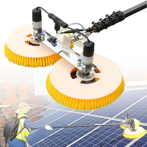 Cepillo Eléctrico para Limpiar Piscinas con Cabezal Ajustable Y Mango Extensible, Panel Solar De 2 M Y Herramienta para Limpiar Ventanas, Kit Eficiente para El Mantenimiento,9M