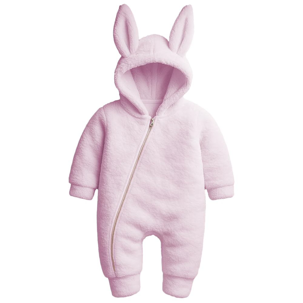 Kız Erkek Bebek Ve Çocuk Fermuarlı Peluş Tavşan Tulum (Pembe, 1 Yaş)
