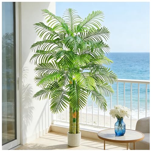 TNGGNT Artificial Golden Cane Palm Tree：6T Fake Large Tropical Areca Palm Trees Tall Faux Silk...