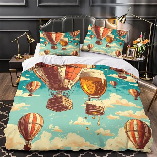 Housse de couette single montgolfière en microfibre douce avec taies