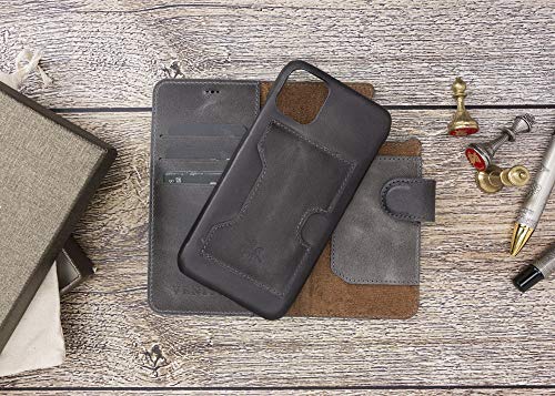Venito Florence Leather Wallet Phone Case Compatible with iPhone 12 Pro Max (6.7 inch) - Extra Secure with RFID Blocking - Detachable Phone Wallet (Faded Gray)