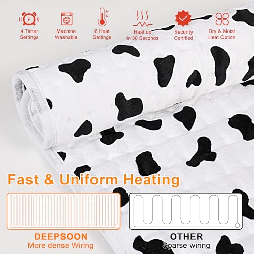 Image of Deepsoon Heating Pad,Electric Heating Pads for Back,Neck,Moist Heating Pad for Abdomen Shoulder Knee Legs,Dry /Moist Heat&Auto Shut Off,Mother's Day Birthday for Men and Women,White Black,24x12 Inch