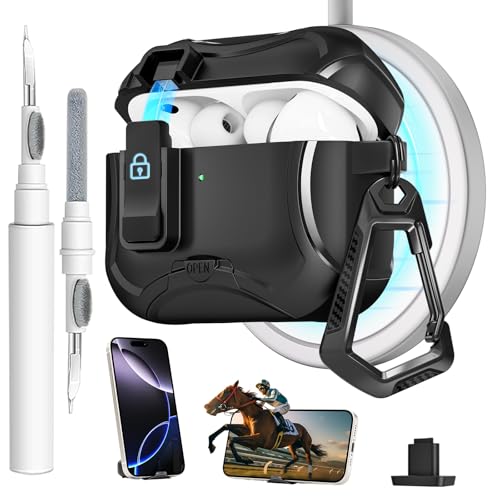 Meiyasy AirPods Pro 3�p�P�[�X ���S�ȃ��b�N�N���b�v�Ɠd�b�X�^���h�t�� Magsafe�Ή� �N���[�j���O�L�b�g�ƃL�[�`�F�[���t�� Apple AirPod Pro 3 Generation 2025�p (�u���b�N)