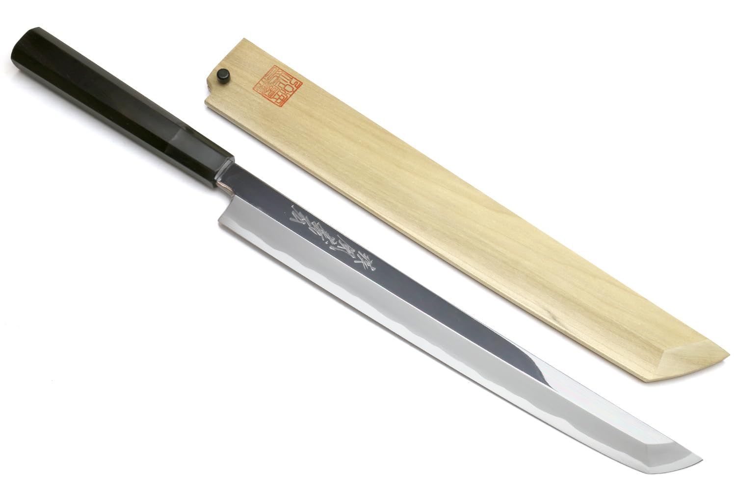 ステンレススチール 平刃刀 木製ハンドル 鞘付き