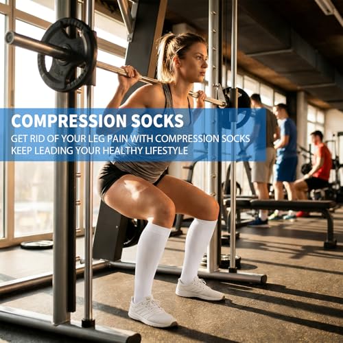 Image of 3 Pairs Knee High Graduated Compression Socks For Women and Men - Best Medical, Nursing, Travel & Flight Socks - Running & Fitness - 15-20mmHg