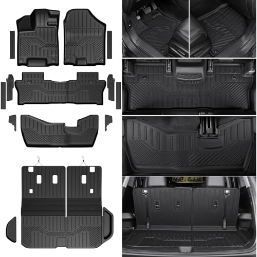 Houclemic Floor Mats for 2016-2022 Honda Pilot 8 Passengers (No Elite Models), Cargo Mat with...