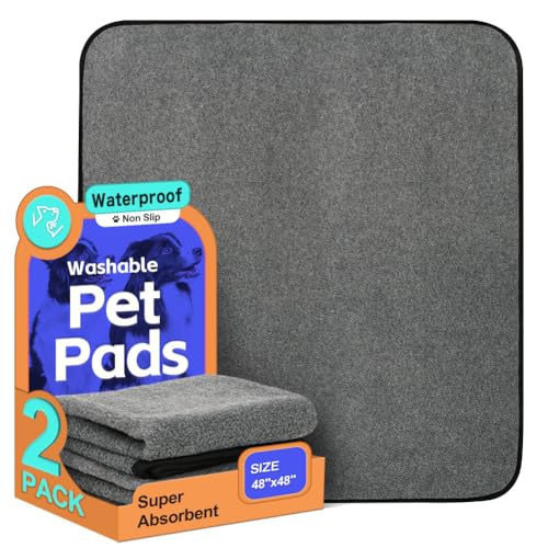 Image of Washable Pee Pads for Dogs, Extra Large Reusable Dog Pee Pad, Waterproof Pet Mat, Dog Playpen Mats for Puppy Training Whelping Playpen Pads, Grey, 48x48 inch