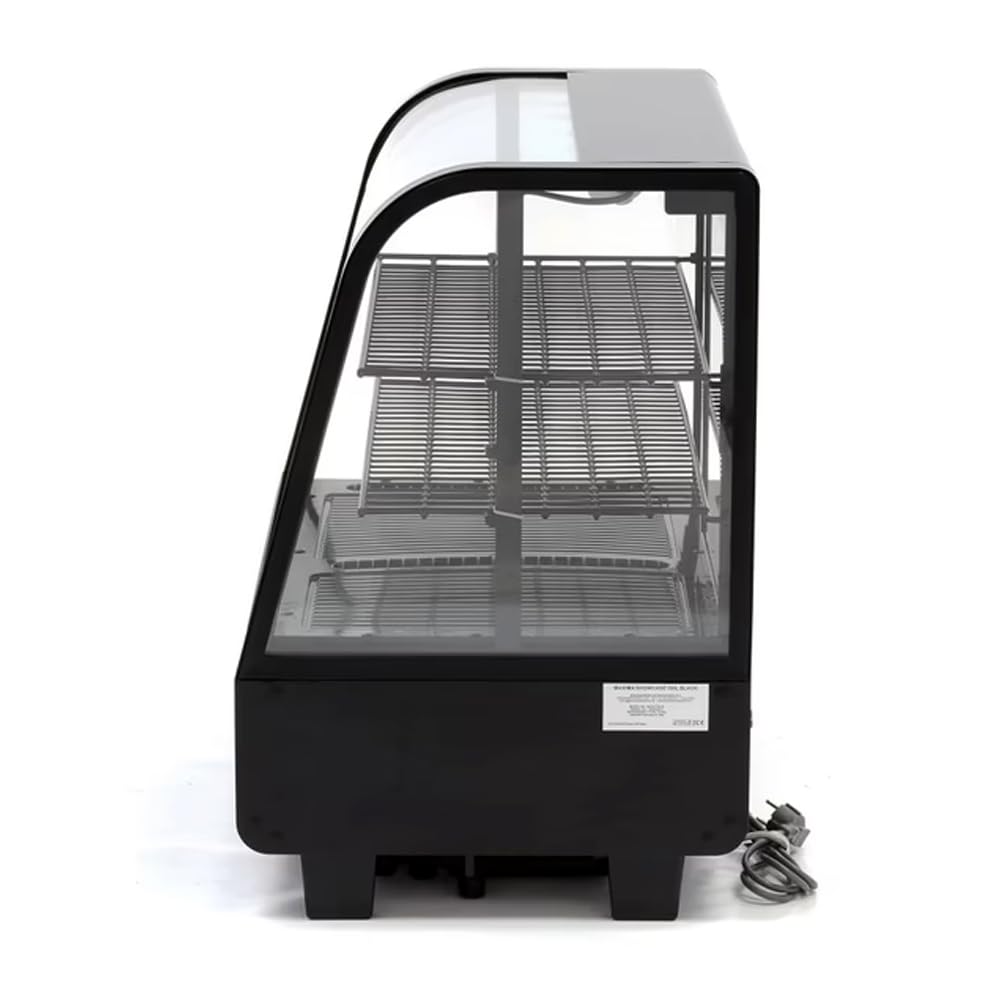 Vitrina Pastelera Expositora Refrigerada 2 Estantes con 2 Puertas Correderas Negra 100 Litros Ventilada | Vitrina Sobremesa Cristal Curvado