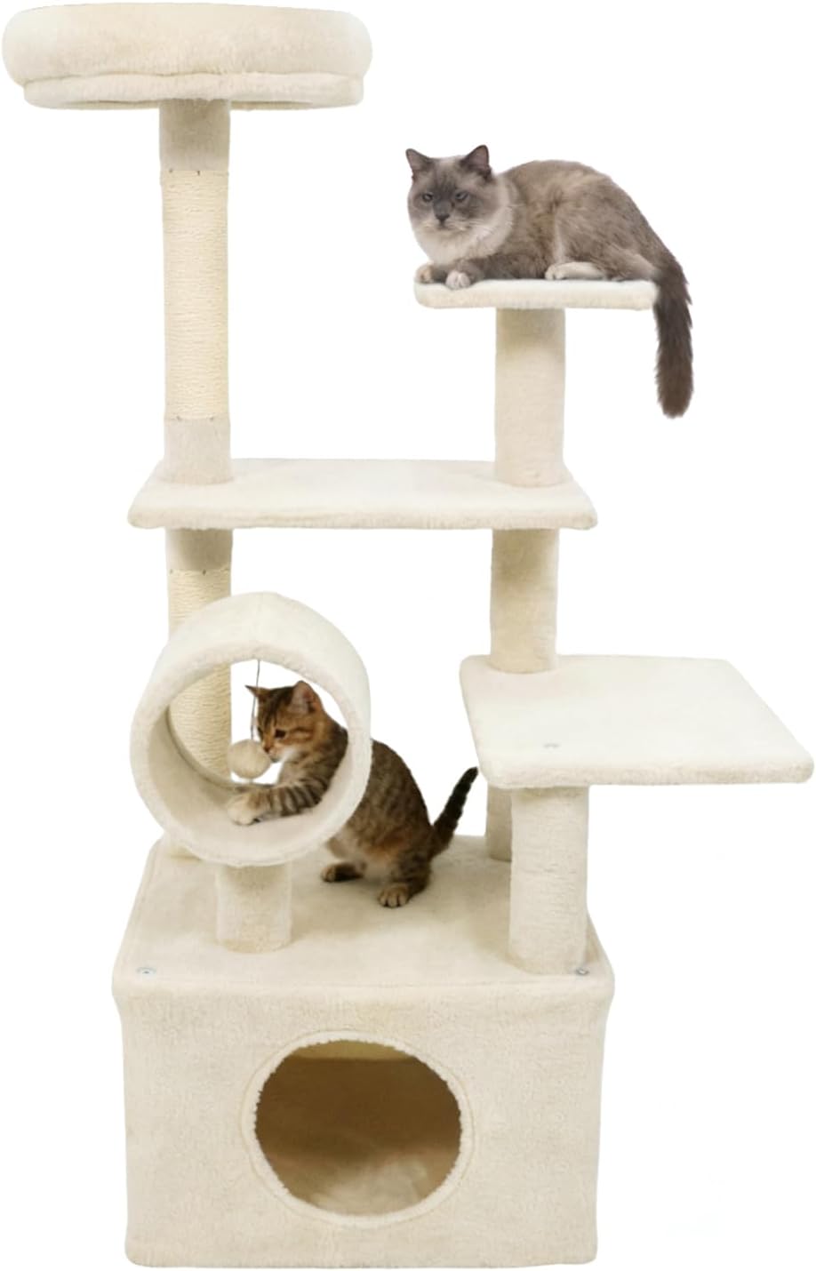 Tangkula Cat Tree Tower, 48 Inch Multi-Level Cat Tower with Large Condo, Sisal Scratching Post, Padded Top Perch, Tunnel, Hanging Ball, 3 Jumping Platforms for Indoor Cats (Beige)