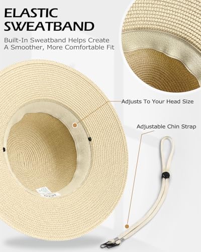 Image of Zylioo 2XL XL L Women's Straw Sun Hat, Wide Brim Beach Hat UPF 50+, M S Floppy Summer Hat, Vacation Travel Outdoor