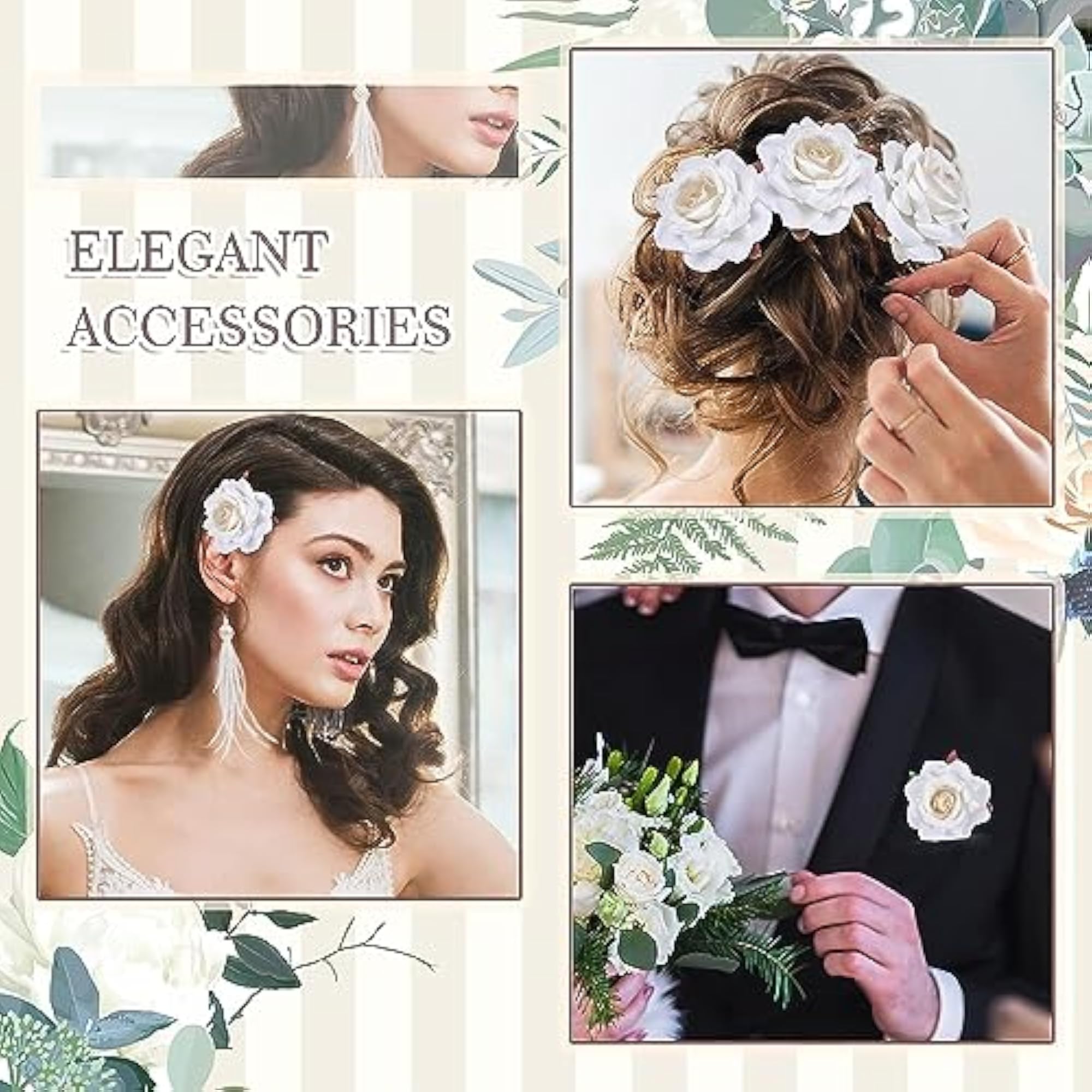 6 Piece Artificial Rose U Shape Hair Pins for Weddings