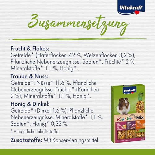 Vitakraft Kräcker Mix, Meerschweinchen Leckerlies, mit Honig und Nüssen, ohne Zusatz von Zucker und Getreide (1x 168g)