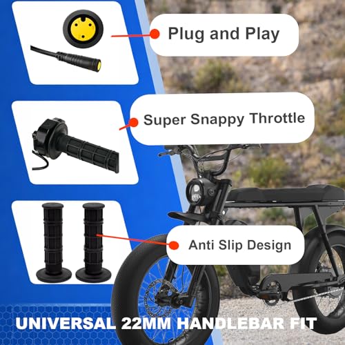 Image of Full Twist Throttle for Super73, Ebike Throttle 3Pin Grip Kit, 12V-72V Plug and Play for Bafang Mid Drive Kit, 7 /8 inch 22mm Handlebar Electric Bike