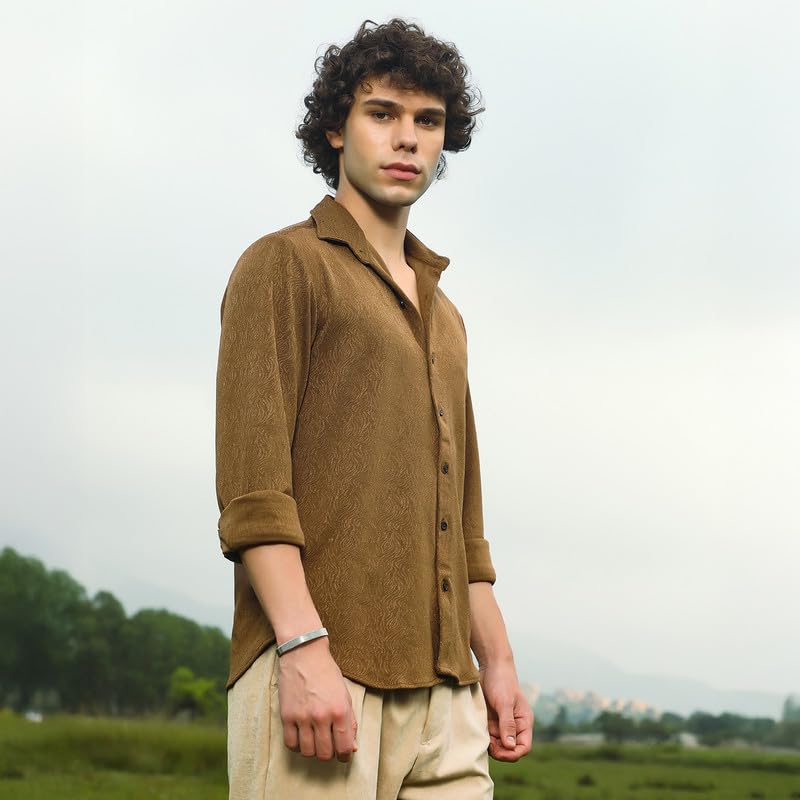 Image of CAHOOT Men's Shirt for Casual Wear | Spread Collar | Long Cuffed Sleeves | Button Closure | Shirt Crafted with Comfort Fit for Everyday Wear