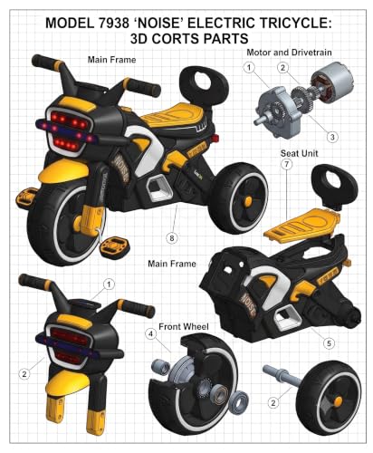 Image of SRECAP Kids Pedal Tricycle with Push Handle | Toddler Trike with Headlight, Music, EVA Wheels & Curved Seat with Backrest | 15 Months-3 Years (Yellow)