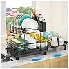 caktraie Expandable Dish Drying Rack,2-Tier Dish Drying Rack Multifunctional Dish Rack with a Large Capacity for Kitchen Counter, Black