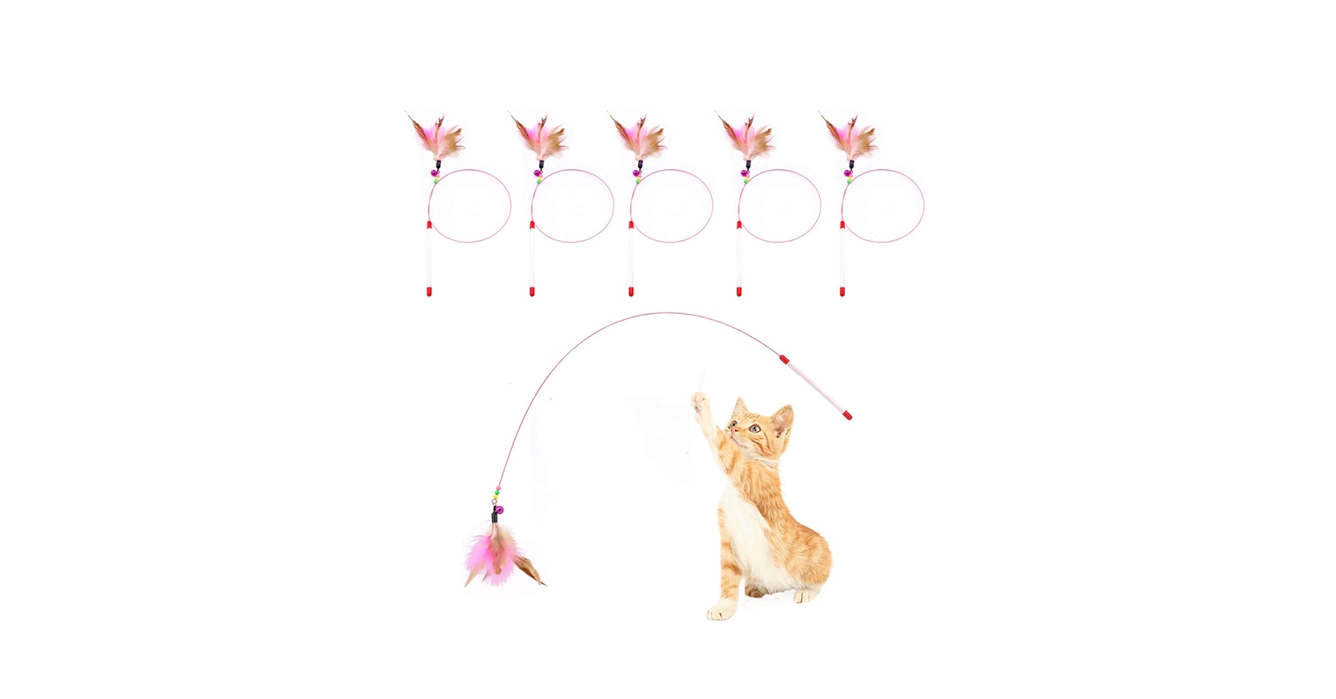 CATENESS Cat Wand Toy Feather Stick Cat Toys, 6 Pieces Interactive Cat Toy Feathers Wand For Indoor Cats (A