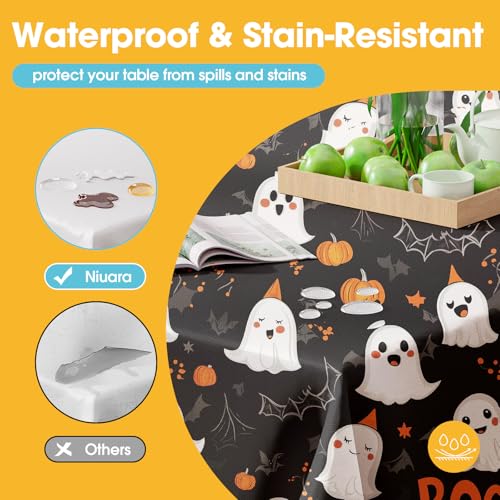 Image of Niuara Halloween Black Plastic Table Cloth - 4 Pack 54 inch x 108 inch Rectangle Disposable Tablecloths for 6FT Tables, Table Cover for Party, Holiday & Gathering Use