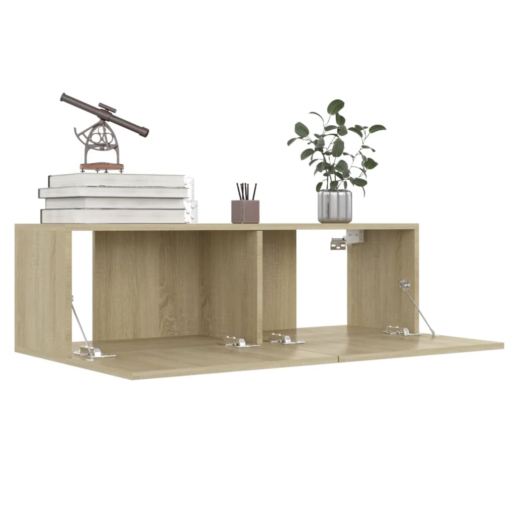 6-TLG. TV-Schrank-Set Sonoma-Eiche Holzwerkstoff, Wandmontage, Modernes Media-Center für Wohnzimmer, Schlafzimmer, 100x30x30 cm