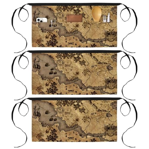 Tabliers courts de chef vintage lot de 3 avec poches pour le service en restaurant