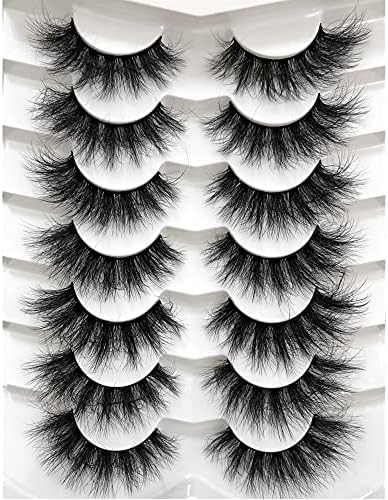 Pooplunch False Eyelashes Cat-Eye Fluffy Faux Mink Lashes 8D Wispy Lashes 7  Pairs Pack Dramatic Long Thick Volume Fake Eye Lash Multipack