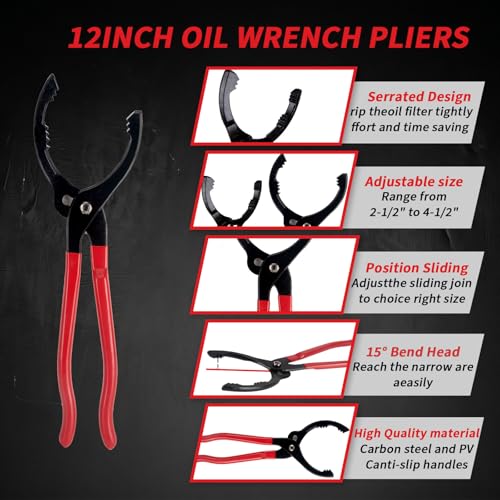 5-Piece Swivel Oil Filter Wrench Set & 12" Adjustable Oil Filter Pliers by GDHSWJ - Used condition - Image 3