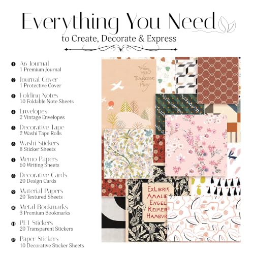 Image of The AutoStory Vintage Scrapbook Album Kit - A6 Junk Journal Notebook with Aesthetic Stickers, Collage Paper Pack & Washi Tape - DIY Journaling Supplies Gift for Teens & Girls (Sylvia, Red)