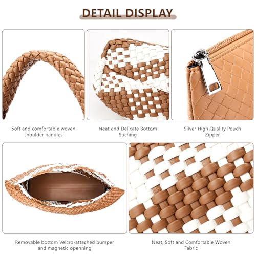 Image of Woven Tote Bag for Women, Fashion Woven Bags for Women Vegan Leather Shoulder Handbags Large Summer Beach Travel Bag