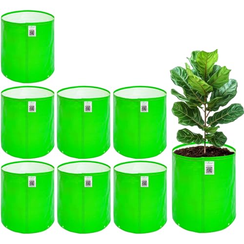 Image of Anandi Green's Premium HDPE Uv Protected 260 GSM Round Green Colour Plant Bag Suitable for Terrace and Vegetable Gardening Size 12x15 Inch Pack of 8 Grow Bag