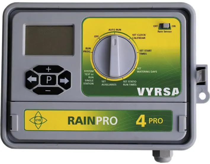 Programmatore di irrigazione elettrica VYR-6045 RAIN-PRO, 11 stazioni, 4 programmi, sensore pioggia, IP65 per trattore e macchine agricole