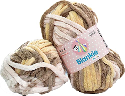 Image of Ganga Knitting Yarn Thick Chunky Wool, Blankie Mustard Mix 600 gm Best Used with Needles, Crochet Needles Wool Yarn for Knitting, with Needle. by Ganga J