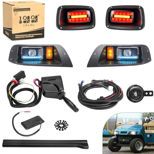 10L0L Deluxe Headlight Tail Light Kit for EZGO TXT Golf Cart with Daytime Running Lamp High Low Beam Headlight Turn Signal Taillight Brake Hazard Flasher