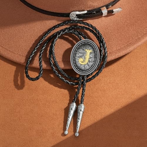 Image of HUABOLA CALYN Bolo tie for Men, Western Cowboy Golden Alphabet Initial Letter ABCDJMR to Y Costume Bolo ties Neckties