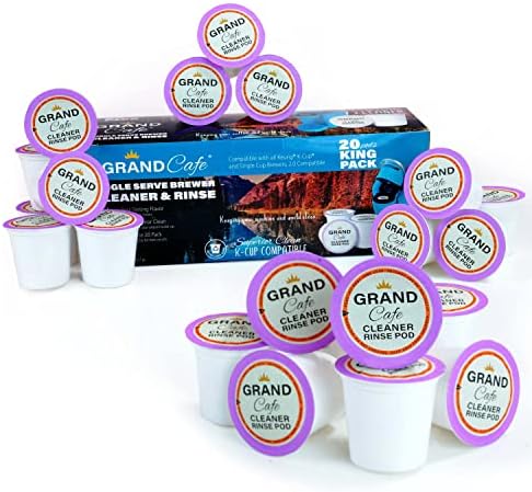 Grand Cafe - 20 Pack K-Cup Cleaner and Rinse for Keurig Single Serve Brewer Machines - 2.0 Compatible