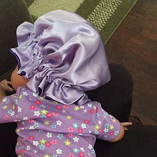 Akiss Reversible Satin Silk Sleep Hair Bonnet For Newborn Baby Girl Boy (Purple/Lavender, 1~3 M) #TOP4