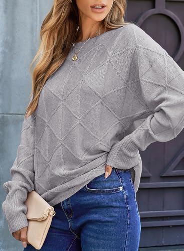 Image of EVALESS Casual Crewneck Sweaters for Women Fall Winter 2026 Lightweight Long Batwing Sleeve Pullover Sweaters Tops Clothes